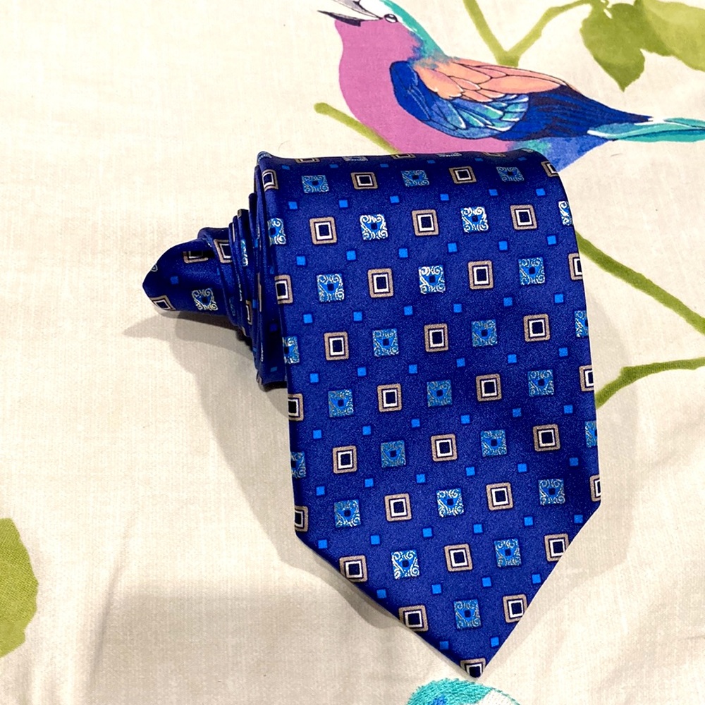 LNWOT Ermenegildo Zegna Electric Blue Glittering Square Shape Tie Italy